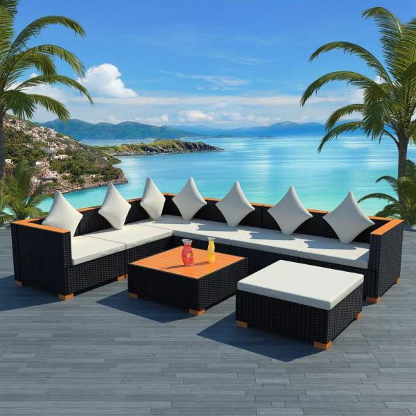 ARDEBO.de - 8-tlg. Garten-Lounge-Set mit Auflagen Poly Rattan Schwarz