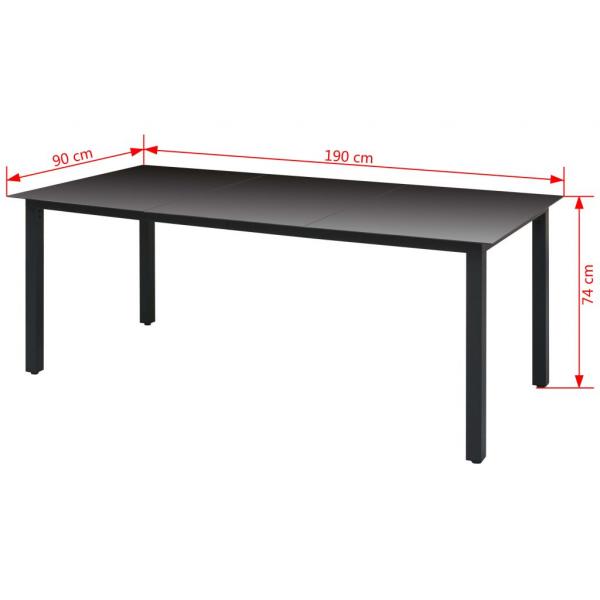 Gartentisch Schwarz 190x90x74 cm Aluminium und Glas