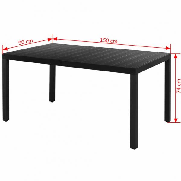 Gartentisch Schwarz 150x90x74 cm Aluminium und WPC