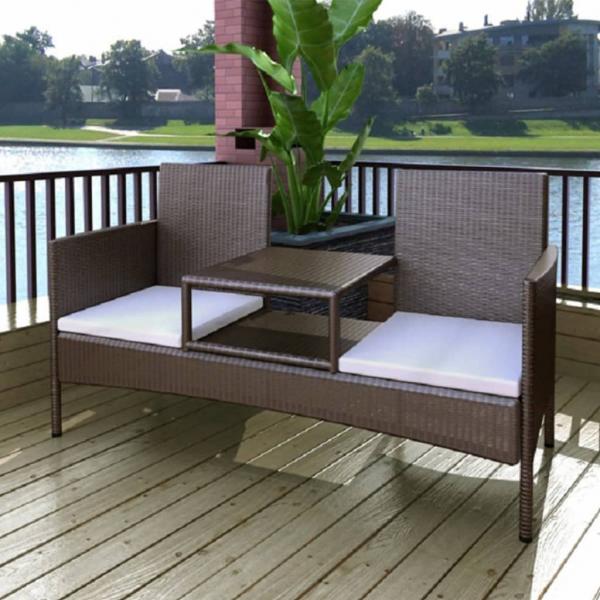 ARDEBO.de - Gartensofa 2-Sitzer mit Teetisch Poly Rattan Braun