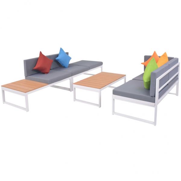 4-tlg. Garten-Lounge-Set mit Auflagen Aluminium und WPC