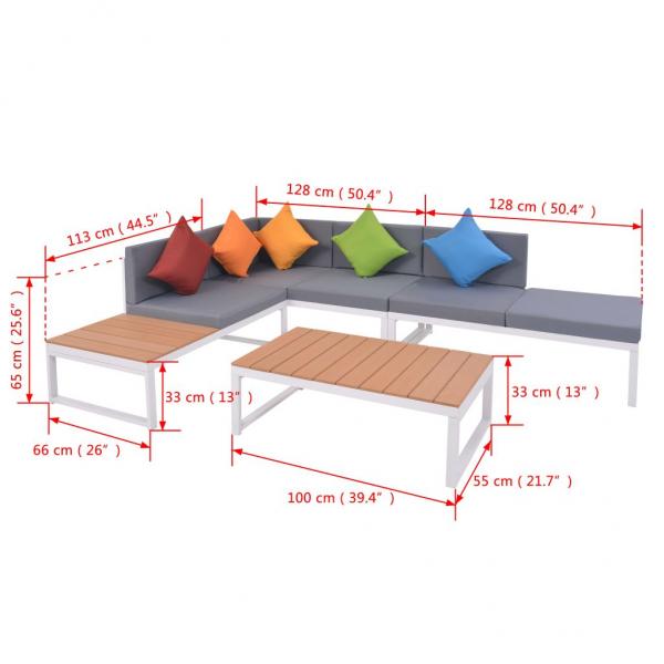 4-tlg. Garten-Lounge-Set mit Auflagen Aluminium und WPC