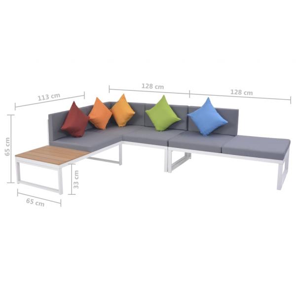 4-tlg. Garten-Lounge-Set mit Auflagen Aluminium und WPC