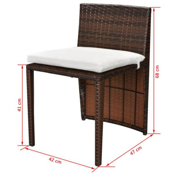 3-tlg. Bistro-Set mit Auflagen Poly Rattan Braun