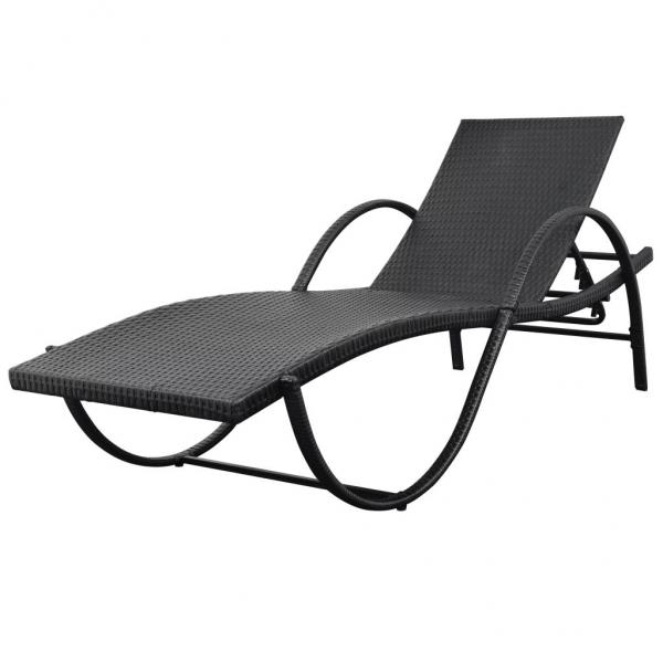 Sonnenliege mit Auflage & Tisch Poly Rattan Schwarz