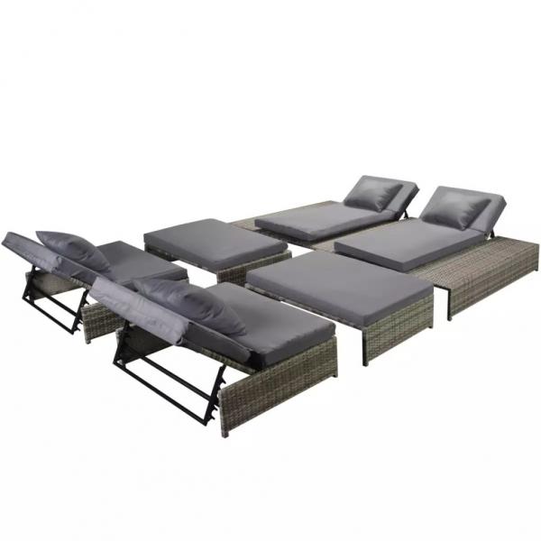 5-tlg. Garten-Lounge-Set mit Auflagen Poly Rattan Grau