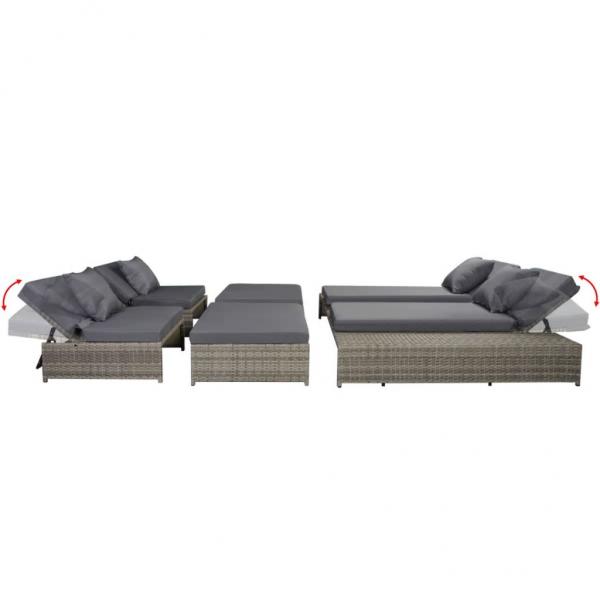 5-tlg. Garten-Lounge-Set mit Auflagen Poly Rattan Grau