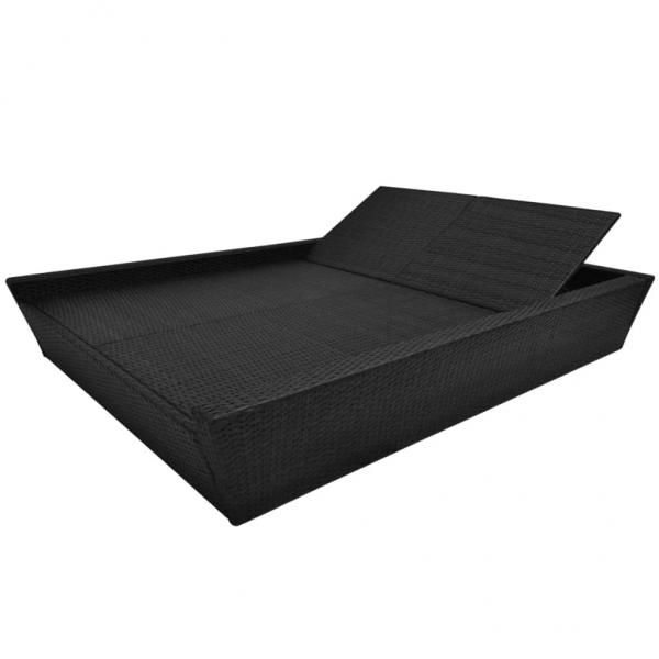 Outdoor-Lounge-Bett mit Polster Poly Rattan Schwarz