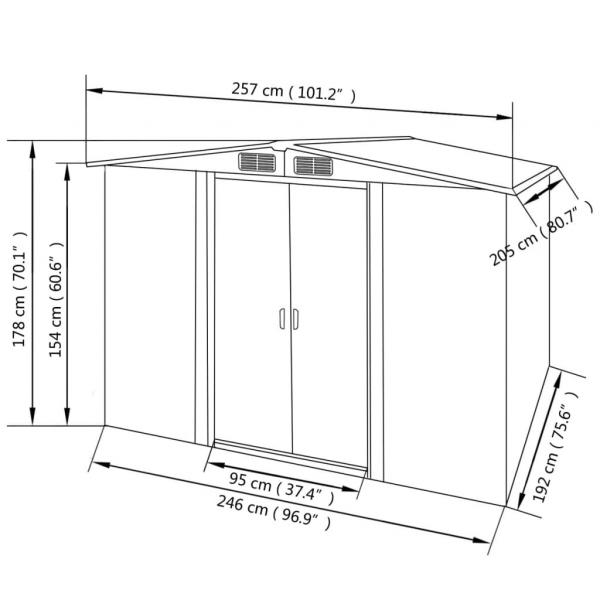 Gartenschuppen Grau Metall 257 x 205 x 178 cm