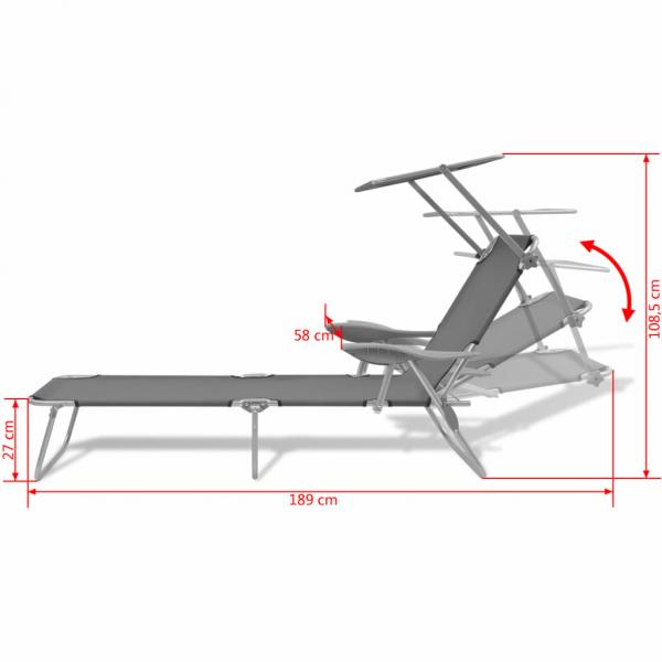 Sonnenliege mit Sonnenschutz Stahl Grau