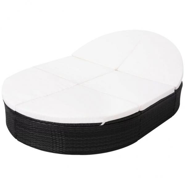 Outdoor-Loungebett mit Kissen Poly Rattan Schwarz