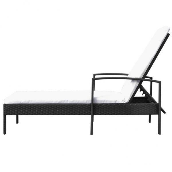 Sonnenliege mit Auflage Poly Rattan Schwarz