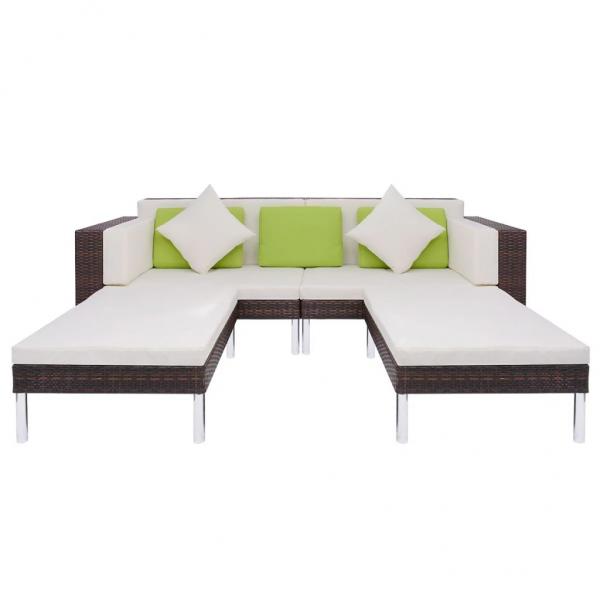 4-tlg. Garten-Lounge-Set mit Auflagen Poly Rattan Braun