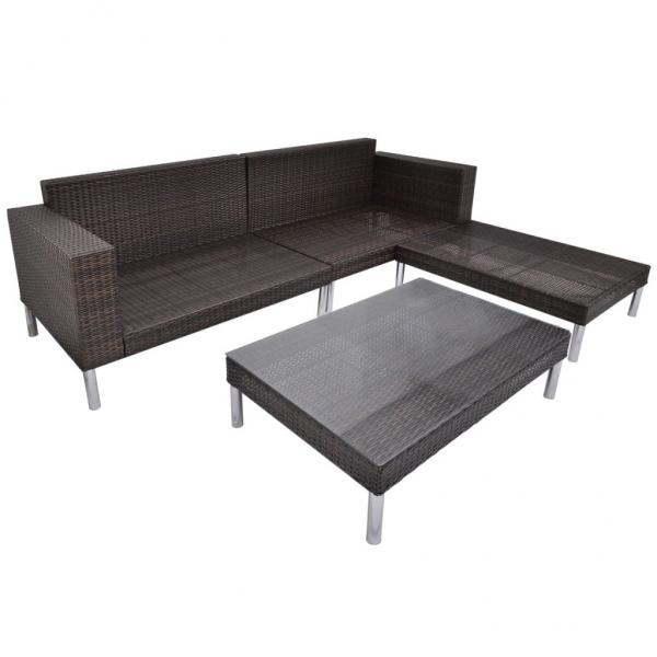 4-tlg. Garten-Lounge-Set mit Auflagen Poly Rattan Braun