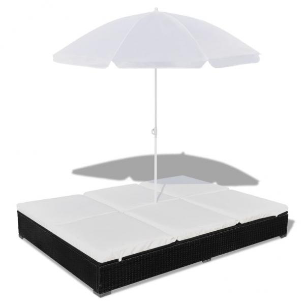 ARDEBO.de - Outdoor-Loungebett mit Sonnenschirm Poly Rattan Schwarz