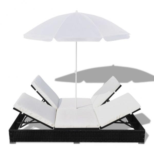 Outdoor-Loungebett mit Sonnenschirm Poly Rattan Schwarz