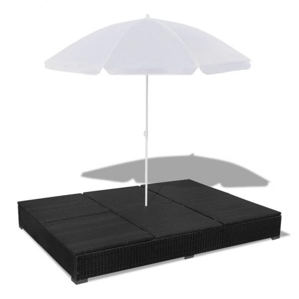 Outdoor-Loungebett mit Sonnenschirm Poly Rattan Schwarz