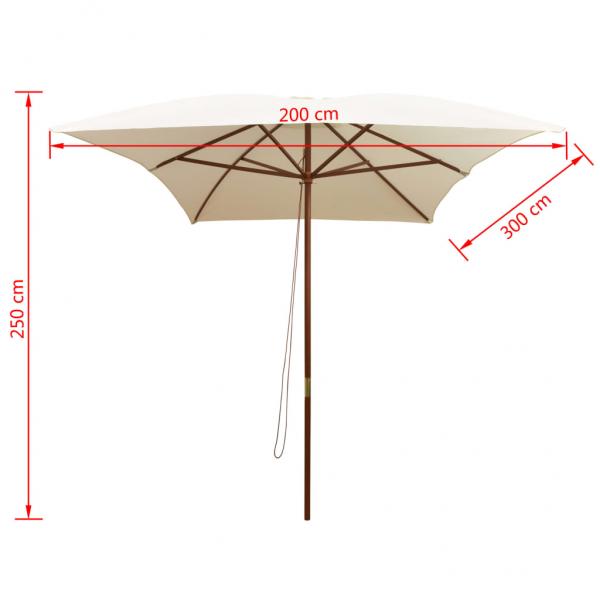 Sonnenschirm 200×300 cm Holzstange Cremeweiß