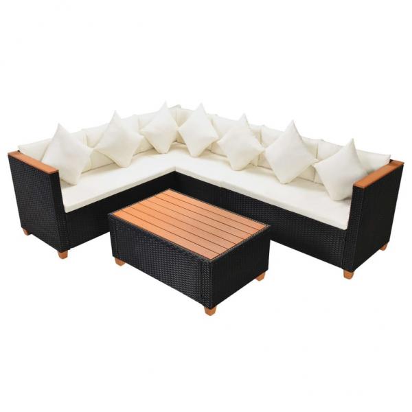 4-tlg. Garten-Lounge-Set mit Auflagen Poly Rattan Schwarz