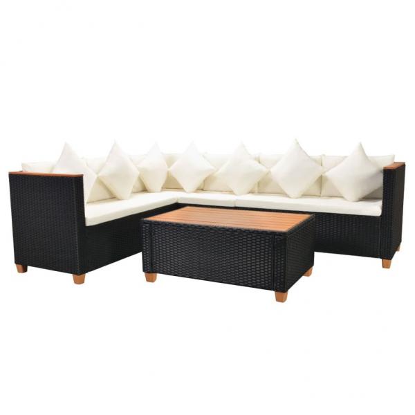 4-tlg. Garten-Lounge-Set mit Auflagen Poly Rattan Schwarz