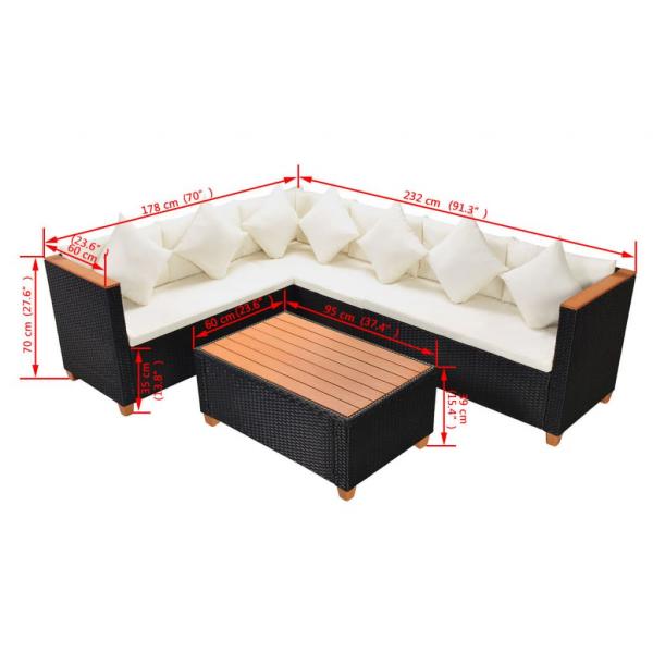 4-tlg. Garten-Lounge-Set mit Auflagen Poly Rattan Schwarz