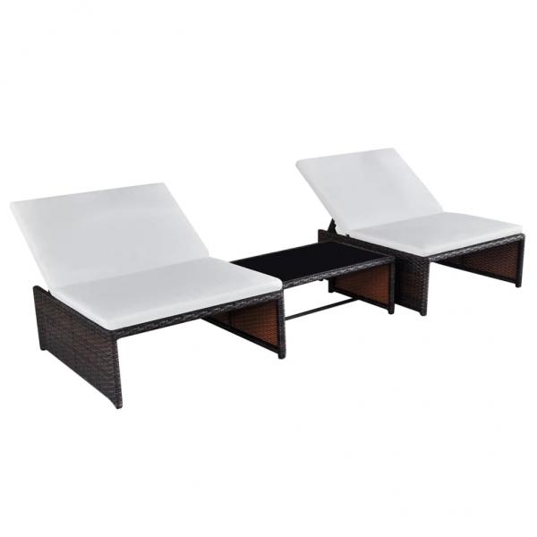 ARDEBO.de - Outdoor-Lehnstühle 2 Stk. mit Tisch Braun Poly Rattan