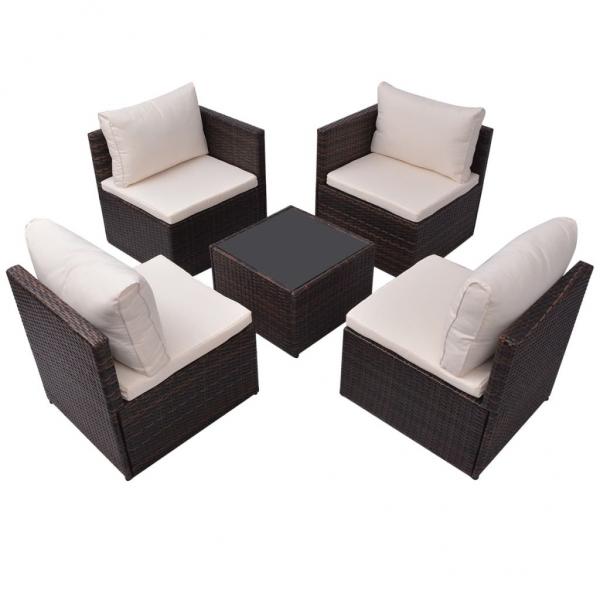 5-tlg. Garten-Lounge-Set mit Auflagen Poly Rattan Braun