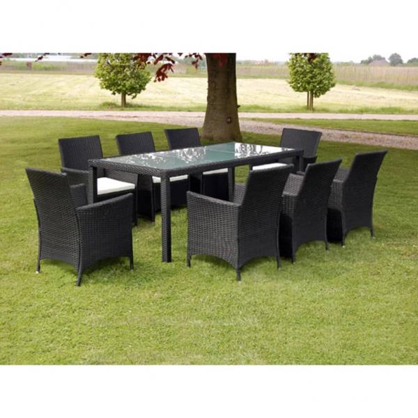 ARDEBO.de - 9-tlg. Garten-Essgruppe mit Auflagen Poly Rattan Schwarz