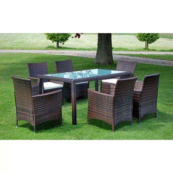 ARDEBO.de - 7-tlg. Garten-Essgruppe mit Auflagen Poly Rattan Braun