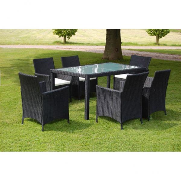 ARDEBO.de - 7-tlg. Garten-Essgruppe mit Auflagen Poly Rattan Schwarz