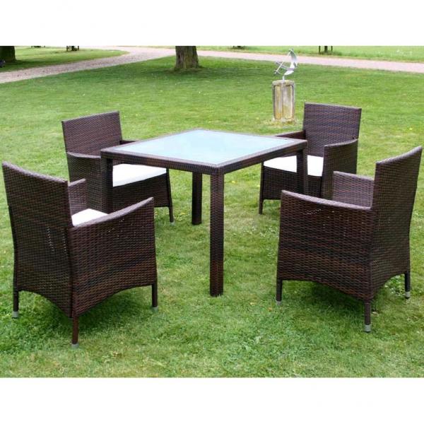 ARDEBO.de - 5-tlg. Garten-Essgruppe mit Auflagen Poly Rattan Braun