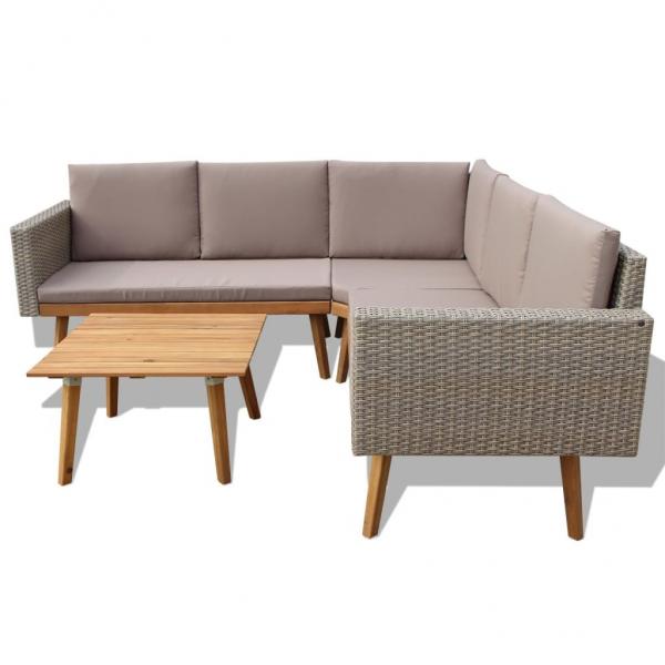 4-tlg. Garten-Lounge-Set mit Auflagen Poly Rattan Grau