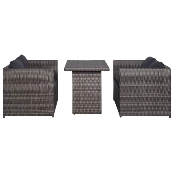 3-tlg. Bistro-Set mit Auflagen Poly Rattan Grau