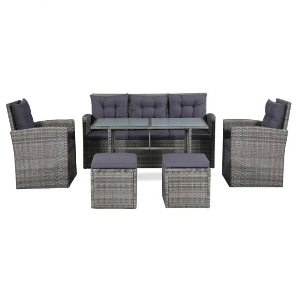 6-tlg. Garten-Lounge-Set mit Auflagen Poly Rattan Grau