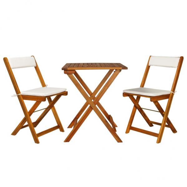 ARDEBO.de - 3-tlg. Bistro-Set Klappbar mit Auflagen Massivholz Akazie