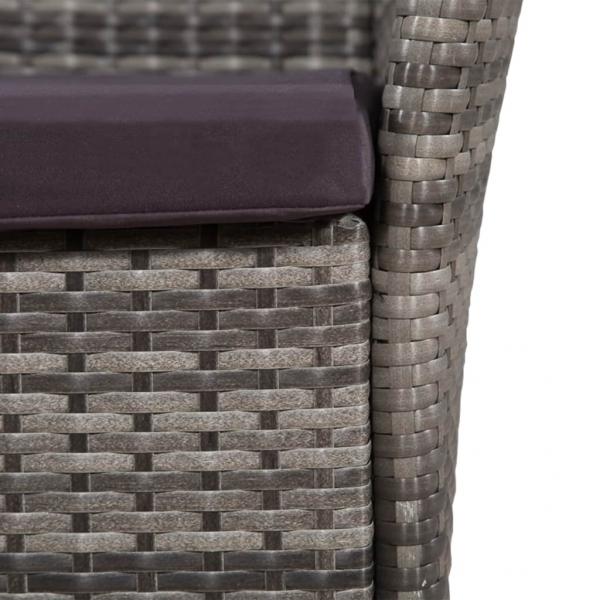 Gartenstuhl und Hocker mit Polstern Poly Rattan Grau