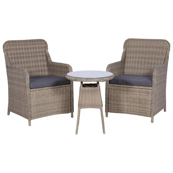 ARDEBO.de - 3-tlg. Bistro-Set mit Kissen Poly Rattan Braun