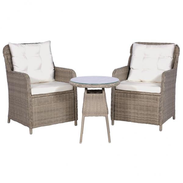 ARDEBO.de - 3-tlg. Bistro-Set mit Auflagen und Kissen Poly Rattan Braun