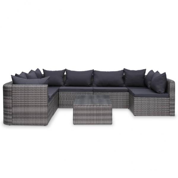 8-tlg. Garten-Lounge-Set mit Auflagen Poly Rattan Grau