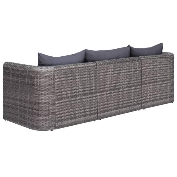 3-tlg. Garten-Sofagarnitur mit Kissen Grau Poly Rattan