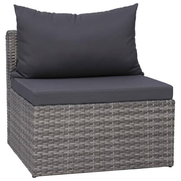 3-tlg. Garten-Sofagarnitur mit Kissen Grau Poly Rattan