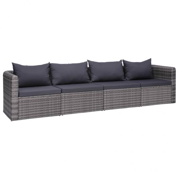 ARDEBO.de - 4-tlg. Garten-Sofagarnitur mit Kissen Grau Poly Rattan