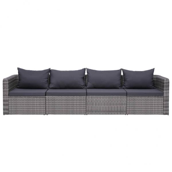 4-tlg. Garten-Sofagarnitur mit Kissen Grau Poly Rattan