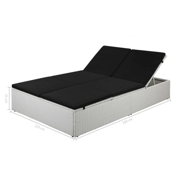 Sonnenliege mit Auflage Poly Rattan Schwarz