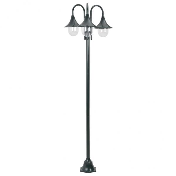 ARDEBO.de - Garten-Pollerleuchte E27 220 cm Aluminium 3-Laterne Dunkelgrün