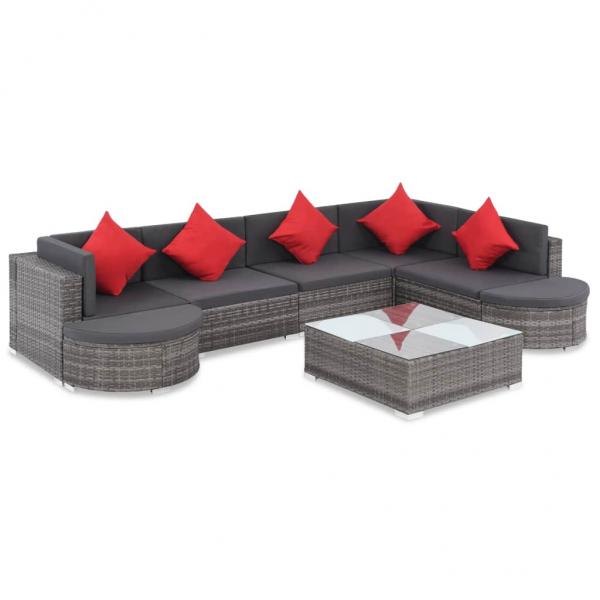 ARDEBO.de - 8-tlg. Garten-Lounge-Set mit Auflagen Poly Rattan Grau