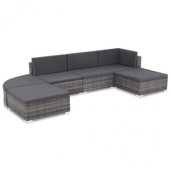 ARDEBO.de - 6-tlg. Garten-Lounge-Set mit Auflagen Poly Rattan Grau