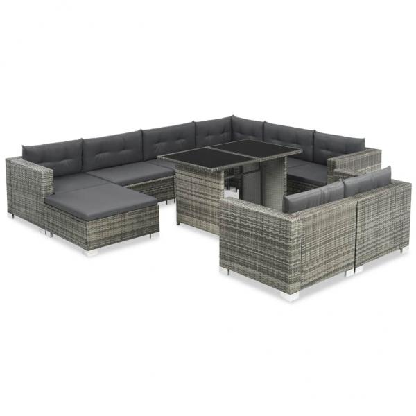 ARDEBO.de - 10-tlg. Garten-Lounge-Set mit Auflagen Poly Rattan Grau