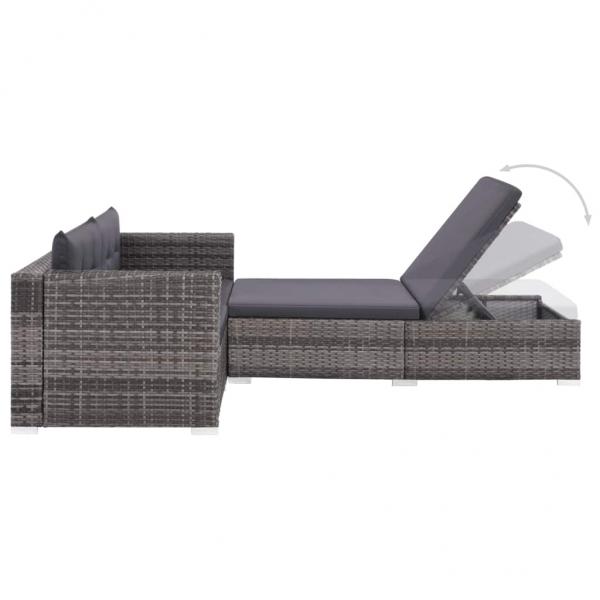 3-tlg. Garten-Lounge-Set mit Auflagen Poly Rattan Grau