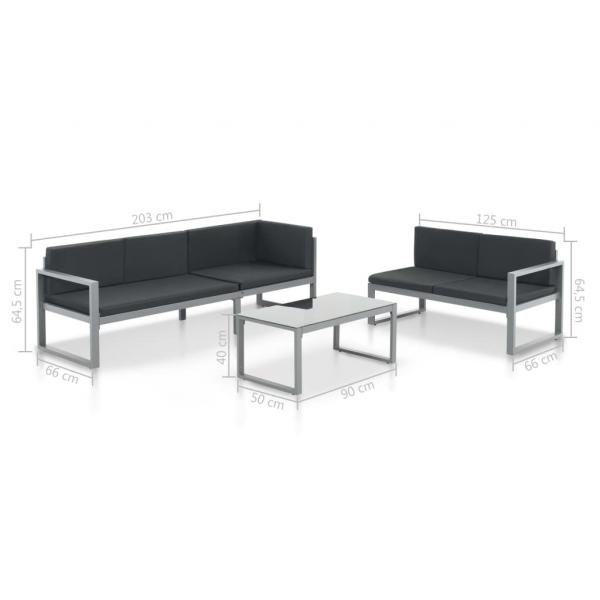 3-tlg. Garten-Lounge-Set mit Kissen Aluminium Schwarz